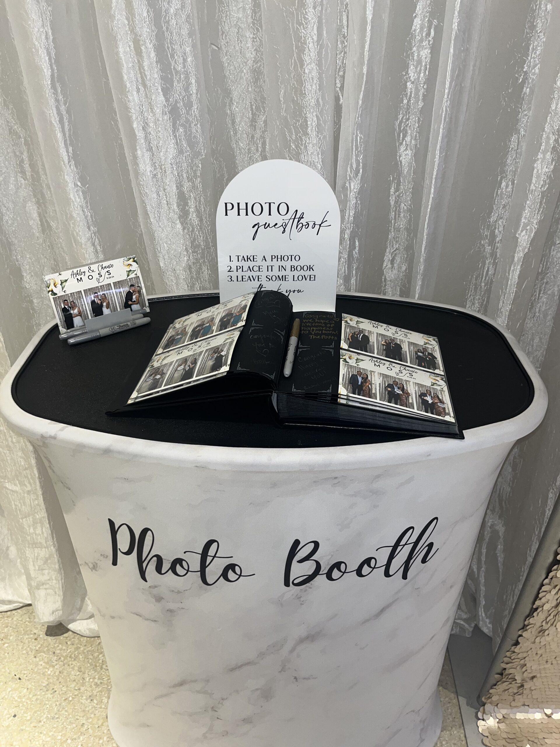 Wedding guests using photobooth
